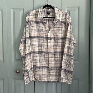 J.Crew Mens Twill Classic Button Up Shirt XL Long Sleeve White Blue Preppy Plaid
